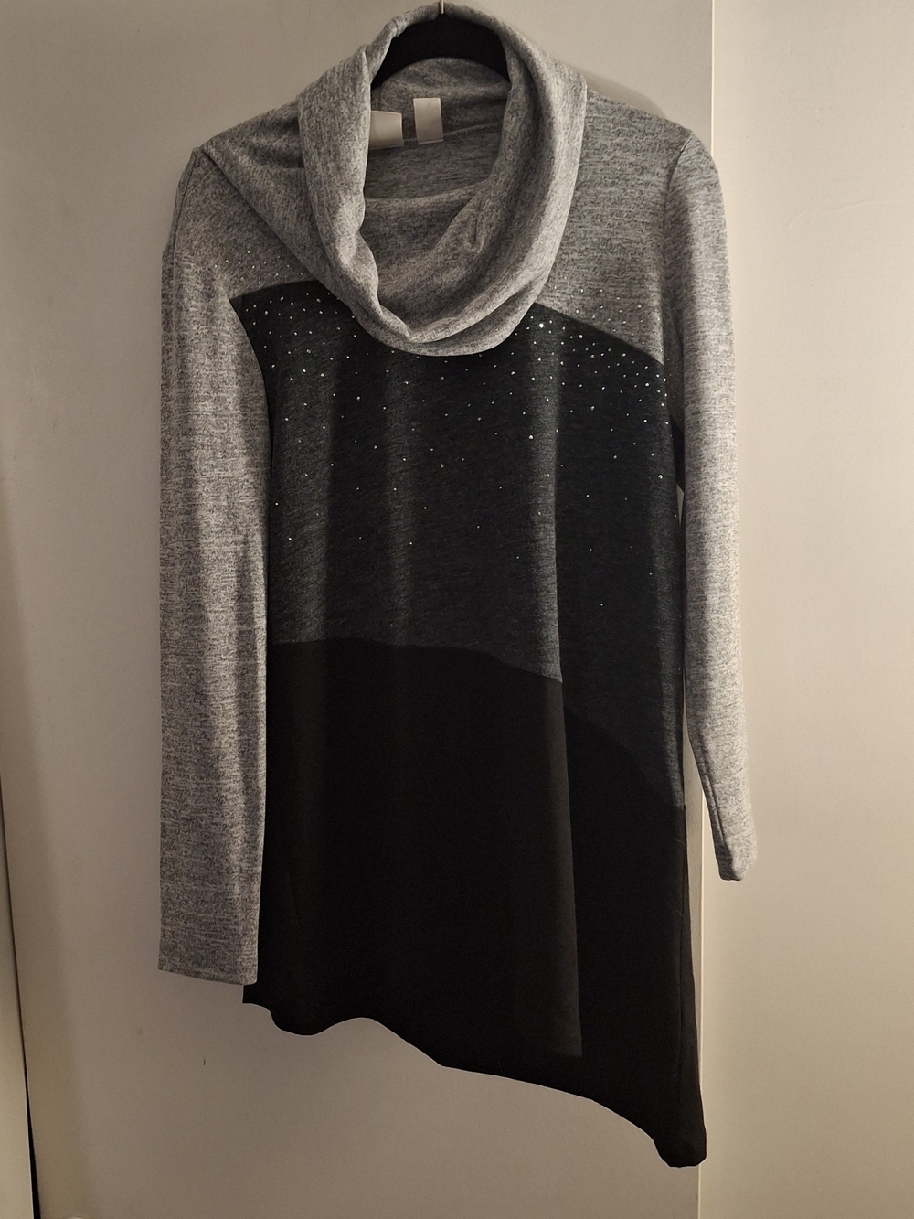 Chico's Women’s Gray and Black Cowl Neck Sweater with Stud Detail